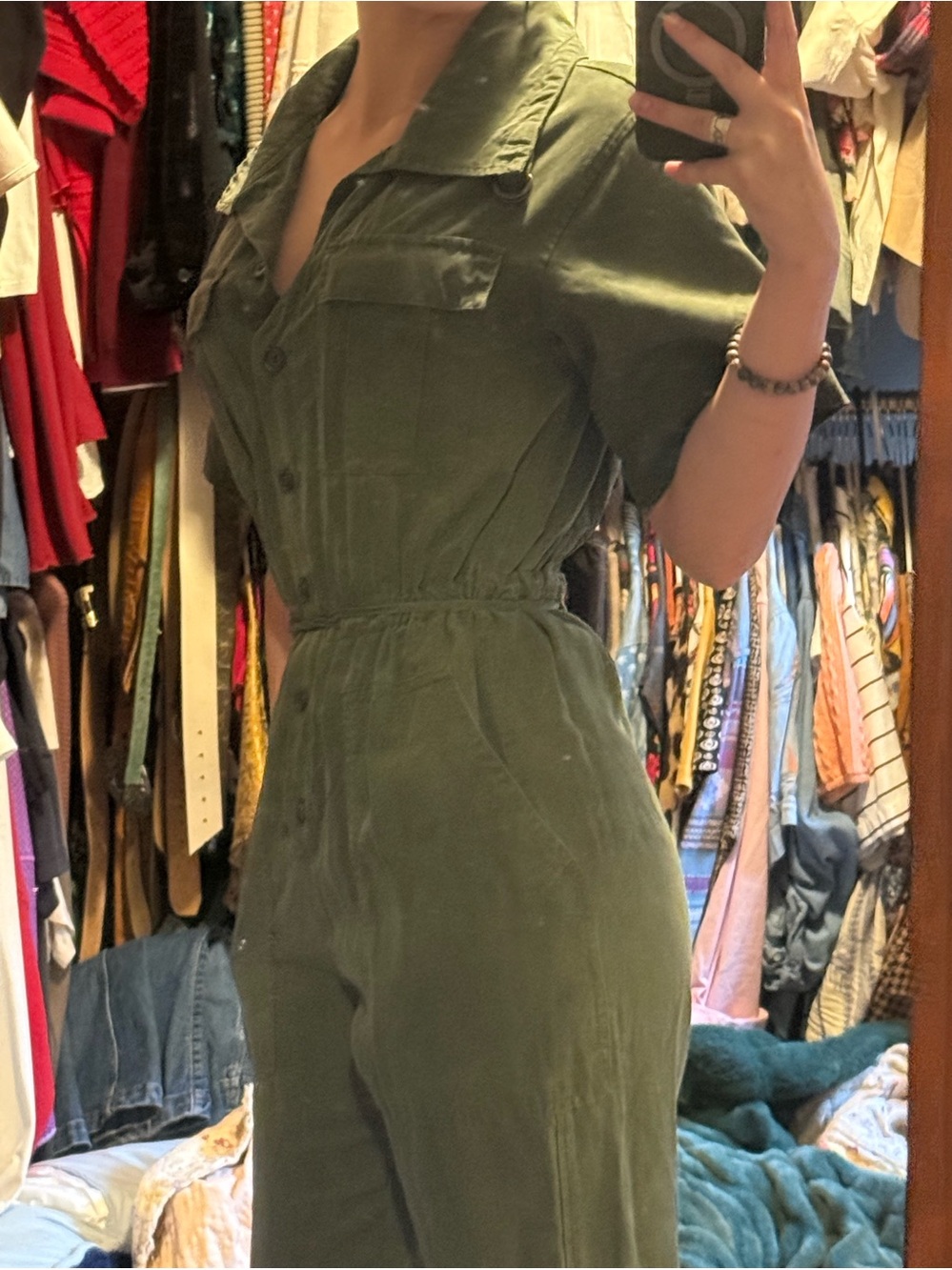 Banana Republic Olive Green Short Sleeve Utility Jumpsuit